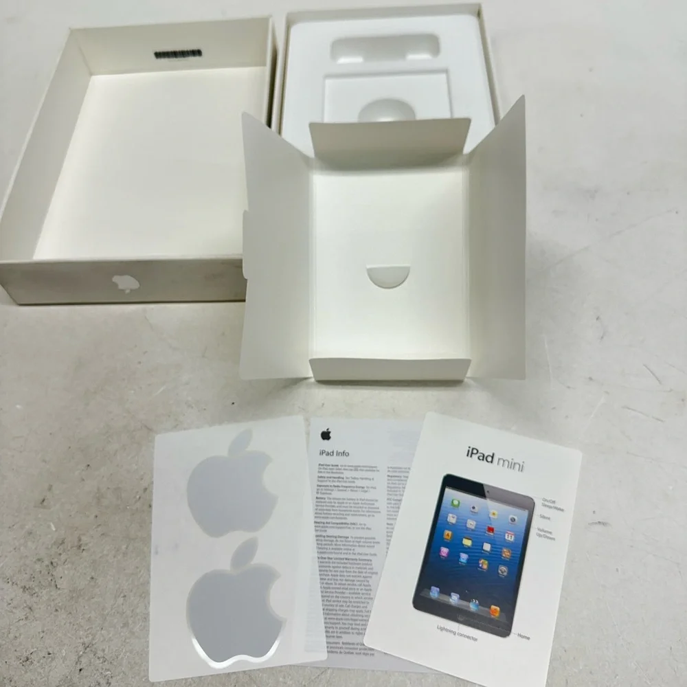 Box Only Apple iPad Mini 64Gb - White w/papers and stickers inside